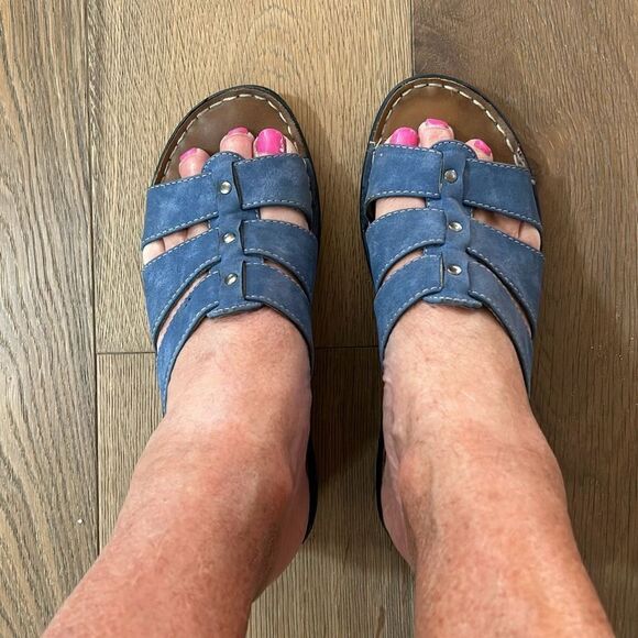 Denim Blue Slip On Sandals - Picture 9 of 9